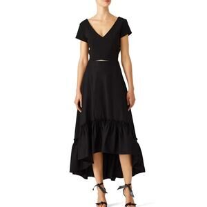 TRINA TURK Rosamund Skirt Black Women's 4 High Low Hem Wide Ruffle Cotton